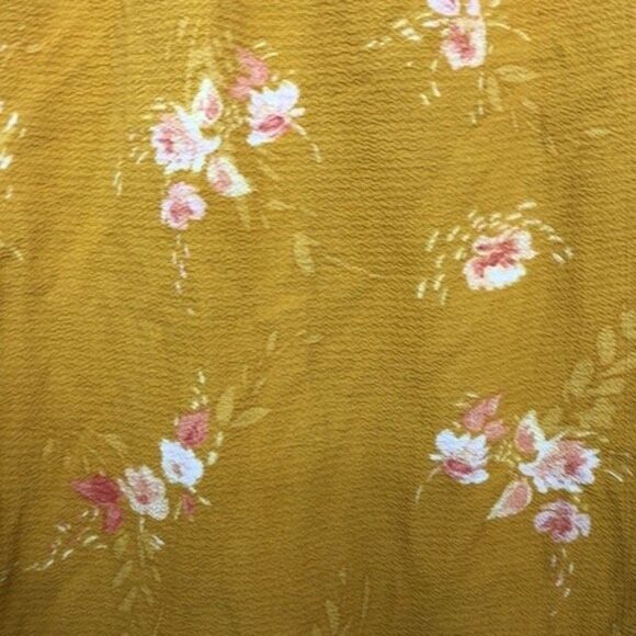 Ava & Viv Floral Puff Sleeve Blouse Mustard Yellow Pink & White New Condition 2X - Picture 5 of 7